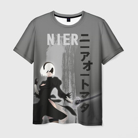 Мужская футболка 3D с принтом nier в Курске, 100% полиэфир | прямой крой, круглый вырез горловины, длина до линии бедер | 2b | ahegao | anime | girl | nier automata | replicant | waifu | аниме | ахегао | нир автомата | отаку | охегао | тян | тяночка
