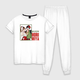 Женская пижама хлопок с принтом хоримия аниме в Курске, 100% хлопок | брюки и футболка прямого кроя, без карманов, на брюках мягкая резинка на поясе и по низу штанин | anime | horimiya | kawaii | manga | shoujo | shoujomanga | аниме | манга | хоримия