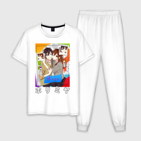 Мужская пижама хлопок с принтом horimiya в Курске, 100% хлопок | брюки и футболка прямого кроя, без карманов, на брюках мягкая резинка на поясе и по низу штанин
 | anime | horimiya | kawaii | manga | shoujo | shoujomanga | аниме | манга | хоримия