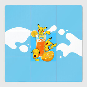 Магнитный плакат 3Х3 с принтом Пикачу в лимонаде в Курске, Полимерный материал с магнитным слоем | 9 деталей размером 9*9 см | anime | picachu | pikachu | аниме | милый | пика | пикачу | покебол | покемон