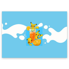Поздравительная открытка с принтом Пикачу в лимонаде в Курске, 100% бумага | плотность бумаги 280 г/м2, матовая, на обратной стороне линовка и место для марки
 | anime | picachu | pikachu | аниме | милый | пика | пикачу | покебол | покемон