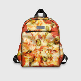 Детский рюкзак 3D с принтом Пицца в Курске, 100% полиэстер | лямки с регулируемой длиной, сверху петелька, чтобы рюкзак можно было повесить на вешалку. Основное отделение закрывается на молнию, как и внешний карман. Внутри дополнительный карман. По бокам два дополнительных кармашка | cheese | olives | pepperoni | pizza | пицца