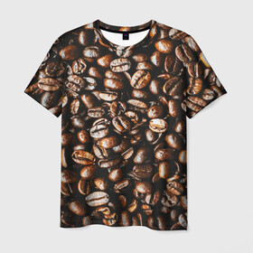 Мужская футболка 3D с принтом Зерна Кофе в Курске, 100% полиэфир | прямой крой, круглый вырез горловины, длина до линии бедер | beans | coffee | арабика | зерна | кофе