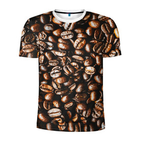Мужская футболка 3D спортивная с принтом Зерна Кофе в Курске, 100% полиэстер с улучшенными характеристиками | приталенный силуэт, круглая горловина, широкие плечи, сужается к линии бедра | beans | coffee | арабика | зерна | кофе
