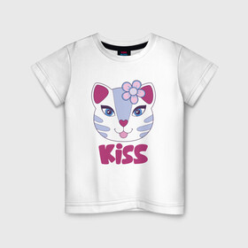 Детская футболка хлопок с принтом Kiss Cat в Курске, 100% хлопок | круглый вырез горловины, полуприлегающий силуэт, длина до линии бедер | animal | cat | cute | kitty | meow | друг | животные | киска | китти | кот | котенок | котик | котэ | кошечка | кошка | лев | леопард | милый | мур | мяу | пантера | питомец | рысь | тигр