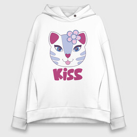 Женское худи Oversize хлопок с принтом Kiss Cat в Курске, френч-терри — 70% хлопок, 30% полиэстер. Мягкий теплый начес внутри —100% хлопок | боковые карманы, эластичные манжеты и нижняя кромка, капюшон на магнитной кнопке | animal | cat | cute | kitty | meow | друг | животные | киска | китти | кот | котенок | котик | котэ | кошечка | кошка | лев | леопард | милый | мур | мяу | пантера | питомец | рысь | тигр