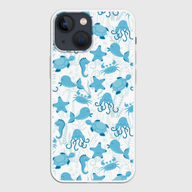 Чехол для iPhone 13 mini с принтом Морские жители в Курске,  |  | dolphin | дельфин | краб | море | морская звезда | морские | морской конек | осьминог | с дельфином | черепаха