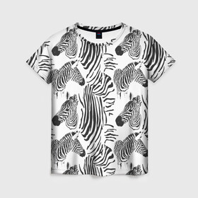 Женская футболка 3D с принтом Зебра в Курске, 100% полиэфир ( синтетическое хлопкоподобное полотно) | прямой крой, круглый вырез горловины, длина до линии бедер | животное | зебра | зоопарк | полосатый | полоски | черно белый