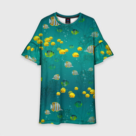 Детское платье 3D с принтом Подводный мир Рыбки в Курске, 100% полиэстер | прямой силуэт, чуть расширенный к низу. Круглая горловина, на рукавах — воланы | fish | морские | морские рыбы | подводный мир | рыба | рыбки | рыбы