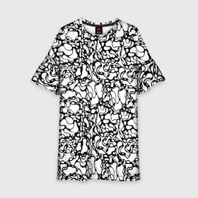 Детское платье 3D с принтом Абстрактная жидкость в Курске, 100% полиэстер | прямой силуэт, чуть расширенный к низу. Круглая горловина, на рукавах — воланы | абстрактный | вода | геометрический | геометрия | дырки | жидкость | нейрографика | петли | плазма | пузыри | пятна | черно белый
