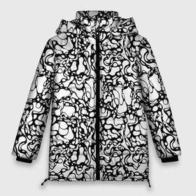 Женская зимняя куртка Oversize с принтом Абстрактная жидкость в Курске, верх — 100% полиэстер; подкладка — 100% полиэстер; утеплитель — 100% полиэстер | длина ниже бедра, силуэт Оверсайз. Есть воротник-стойка, отстегивающийся капюшон и ветрозащитная планка. 

Боковые карманы с листочкой на кнопках и внутренний карман на молнии | Тематика изображения на принте: абстрактный | вода | геометрический | геометрия | дырки | жидкость | нейрографика | петли | плазма | пузыри | пятна | черно белый