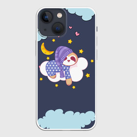 Чехол для iPhone 13 mini с принтом Сонный ленивец в Курске,  |  | звездочки | ленивец | лень | луна | месяц | ночная | ночь | сон | сонный | спокойной ночи