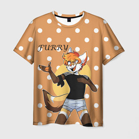 Мужская футболка 3D с принтом Furry fox guy в Курске, 100% полиэфир | прямой крой, круглый вырез горловины, длина до линии бедер | animal | anthro | covered in fur | fox | furry | fursuit | лис | покрытый мехом | фурри