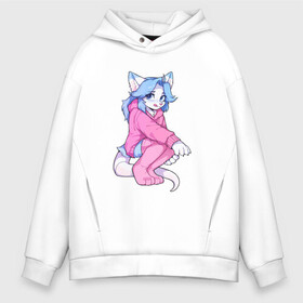 Мужское худи Oversize хлопок с принтом Furry beast girl в Курске, френч-терри — 70% хлопок, 30% полиэстер. Мягкий теплый начес внутри —100% хлопок | боковые карманы, эластичные манжеты и нижняя кромка, капюшон на магнитной кнопке | Тематика изображения на принте: animal | anthro | covered in fur | furry | fursuit | звери | покрытый мехом | фурри