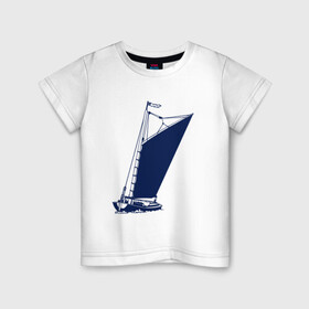 Детская футболка хлопок с принтом Парусная лодка синяя в Курске, 100% хлопок | круглый вырез горловины, полуприлегающий силуэт, длина до линии бедер | sailboat | кораблик | корабль | лодка | парус | парусная лодка | тату | татуировка