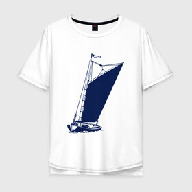 Мужская футболка хлопок Oversize с принтом Парусная лодка синяя в Курске, 100% хлопок | свободный крой, круглый ворот, “спинка” длиннее передней части | sailboat | кораблик | корабль | лодка | парус | парусная лодка | тату | татуировка