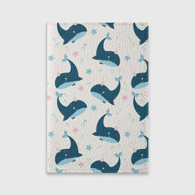 Обложка для паспорта матовая кожа с принтом Киты в Курске, натуральная матовая кожа | размер 19,3 х 13,7 см; прозрачные пластиковые крепления | whale | белый кит | кит | киты | корабли | кораблики | маяк | морские | паттерн | синий кит | чайки