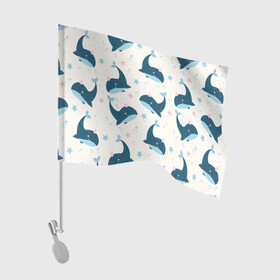 Флаг для автомобиля с принтом Киты в Курске, 100% полиэстер | Размер: 30*21 см | whale | белый кит | кит | киты | корабли | кораблики | маяк | морские | паттерн | синий кит | чайки