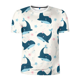 Мужская футболка 3D спортивная с принтом Киты в Курске, 100% полиэстер с улучшенными характеристиками | приталенный силуэт, круглая горловина, широкие плечи, сужается к линии бедра | whale | белый кит | кит | киты | корабли | кораблики | маяк | морские | паттерн | синий кит | чайки