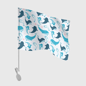Флаг для автомобиля с принтом Киты и тюлени в Курске, 100% полиэстер | Размер: 30*21 см | whale | белый кит | кит | киты | корабли | кораблики | маяк | морские | паттерн | синий кит | чайки