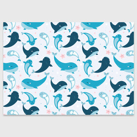 Поздравительная открытка с принтом Киты и тюлени в Курске, 100% бумага | плотность бумаги 280 г/м2, матовая, на обратной стороне линовка и место для марки
 | whale | белый кит | кит | киты | корабли | кораблики | маяк | морские | паттерн | синий кит | чайки