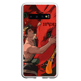 Чехол для Samsung Galaxy S10 с принтом Hades Zagreus в Курске, Силикон | Область печати: задняя сторона чехла, без боковых панелей | Тематика изображения на принте: hades | roguelike | zagreus | бесконечные круги ада | бог | волк | загрей | компьютерная игра | красный | мифология | сын аида | трехглавый