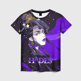 Женская футболка 3D с принтом Hades Nyx в Курске, 100% полиэфир ( синтетическое хлопкоподобное полотно) | прямой крой, круглый вырез горловины, длина до линии бедер | nyx | roguelike | бесконечные круги ада | звезды | компьютерная игра | космос | мифология | никс