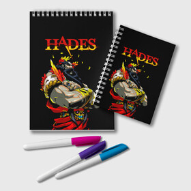 Блокнот с принтом Hades в Курске, 100% бумага | 48 листов, плотность листов — 60 г/м2, плотность картонной обложки — 250 г/м2. Листы скреплены удобной пружинной спиралью. Цвет линий — светло-серый
 | hades | roguelike | аид | бесконечные круги ада | бог подземного мира | компьютерная игра | мифология