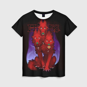 Женская футболка 3D с принтом Hades wolf в Курске, 100% полиэфир ( синтетическое хлопкоподобное полотно) | прямой крой, круглый вырез горловины, длина до линии бедер | hades | roguelike | бесконечные круги ада | волк | компьютерная игра | красный | трехглавый