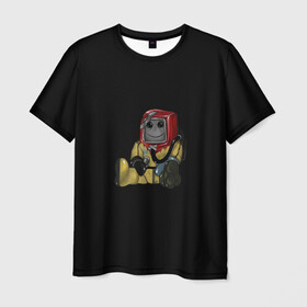 Мужская футболка 3D с принтом Smiley Hazmat Rust в Курске, 100% полиэфир | прямой крой, круглый вырез горловины, длина до линии бедер | adventure | fun | hazmat | rust | videogame | игра | костюм | позитив | раст | химзащита | химкостюм