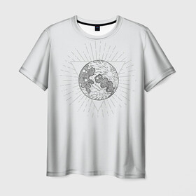 Мужская футболка 3D с принтом ЛУНА ПРОВИДИЦА в Курске, 100% полиэфир | прямой крой, круглый вырез горловины, длина до линии бедер | вселенная | глаза | космос | луна | небо | серое