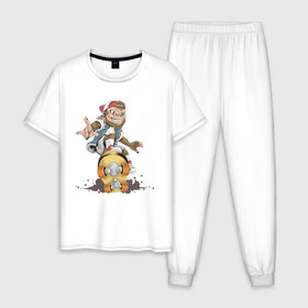 Мужская пижама хлопок с принтом Крутой Монк в Курске, 100% хлопок | брюки и футболка прямого кроя, без карманов, на брюках мягкая резинка на поясе и по низу штанин
 | king | monkey | крутой | скейтборд | спорт