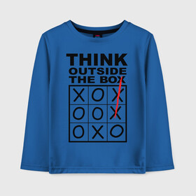 Детский лонгслив хлопок с принтом THINK OUTSIDE THE BOX в Курске, 100% хлопок | круглый вырез горловины, полуприлегающий силуэт, длина до линии бедер | box | braine | imagine | outside | text | think | word | воображение | думай | комфорт | крестики | надписи | настроение | нолики | текст