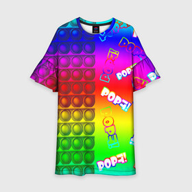 Детское платье 3D с принтом POP it! в Курске, 100% полиэстер | прямой силуэт, чуть расширенный к низу. Круглая горловина, на рукавах — воланы | Тематика изображения на принте: pop it | rainbow | simple dimple | toy | игрушка | поп ит | радуга | симпл димпл