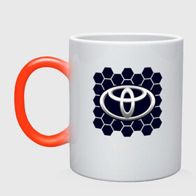 Кружка хамелеон с принтом Toyota - Honeycomb в Курске, керамика | меняет цвет при нагревании, емкость 330 мл | auto | camry | corolla | cruiser | land | logo | moto | rav | supra | toyota | авенсис | авто | автомобиль | камри | королла | крузер | ленд | лого | логотип | логотипы | марка | мото | рав | символ | соты | тойота | шильдик