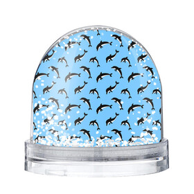 Игрушка Снежный шар с принтом Дельфины в Курске, Пластик | Изображение внутри шара печатается на глянцевой фотобумаге с двух сторон | dolphin | дельфин | дельфины | море | морские | на голубом | с дельфином