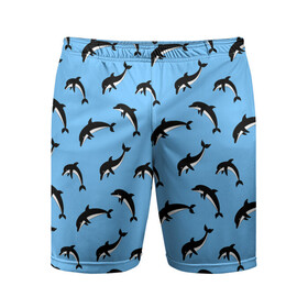 Мужские шорты спортивные с принтом Дельфины в Курске,  |  | dolphin | дельфин | дельфины | море | морские | на голубом | с дельфином