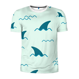 Мужская футболка 3D спортивная с принтом Плавники акул в Курске, 100% полиэстер с улучшенными характеристиками | приталенный силуэт, круглая горловина, широкие плечи, сужается к линии бедра | shark | акула | акулы | жители | море | морские | океан | плавники | рыба
