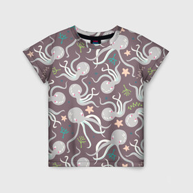 Детская футболка 3D с принтом Осьминоги в Курске, 100% гипоаллергенный полиэфир | прямой крой, круглый вырез горловины, длина до линии бедер, чуть спущенное плечо, ткань немного тянется | cute | octopus | милый | морское | осьминог | осьминожка | паттерн | тентакли | щупальца