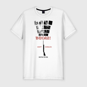 Мужская футболка хлопок Slim с принтом Курт Кобейн в Курске, 92% хлопок, 8% лайкра | приталенный силуэт, круглый вырез ворота, длина до линии бедра, короткий рукав | gun | kurt cobain | music | nirvana | курт кобейн | музыка | нирвана | рок | ружьё