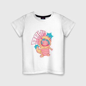 Детская футболка хлопок с принтом Аниме в костюме динозаврика в Курске, 100% хлопок | круглый вырез горловины, полуприлегающий силуэт, длина до линии бедер | aaw | anime | cute | dino | girl | japan | japanese | kawaii | manga | vector | вектор | девочка | детский рисунок | динозаврик | динозаврики | для ребёнка | кавайи | костюм динозавра | малыш | мальчик | милота | милый динозаврик