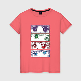 Женская футболка хлопок с принтом Глаза и взгляды аниме девочек в Курске, 100% хлопок | прямой крой, круглый вырез горловины, длина до линии бедер, слегка спущенное плечо | anime | chibi | collage | cute | eyes | girls | japan | japanese | kawaii | manga | sight | view | waifu | анимешник | анимешница | девочки | девушки | коллаж | лица | манга | настроение | рисунок в стиле аниме | типичная девушка | япония