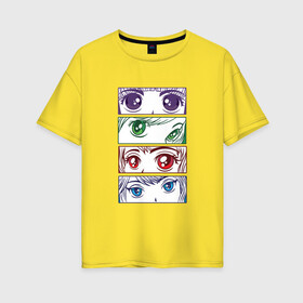 Женская футболка хлопок Oversize с принтом Глаза и взгляды аниме девочек в Курске, 100% хлопок | свободный крой, круглый ворот, спущенный рукав, длина до линии бедер
 | anime | chibi | collage | cute | eyes | girls | japan | japanese | kawaii | manga | sight | view | waifu | анимешник | анимешница | девочки | девушки | коллаж | лица | манга | настроение | рисунок в стиле аниме | типичная девушка | япония