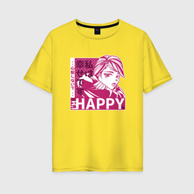 Женская футболка хлопок Oversize с принтом Happy Sad Anime Girl Kanji в Курске, 100% хлопок | свободный крой, круглый ворот, спущенный рукав, длина до линии бедер
 | anime | chibi | cute | girls | happiness | im happy | japan | japanese | kawaii | manga | waifu | анимешник | анимешница | грусть | девочки | девушки | иероглифы | кандзи | лица | манга | настроение | рисунок в стиле аниме | счастье | типичная 