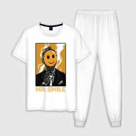 Мужская пижама хлопок с принтом MR.Smile в Курске, 100% хлопок | брюки и футболка прямого кроя, без карманов, на брюках мягкая резинка на поясе и по низу штанин
 | арт | графика | мультяшки | робот | смайлы