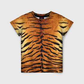 Детская футболка 3D с принтом Шкура Тигра в Курске, 100% гипоаллергенный полиэфир | прямой крой, круглый вырез горловины, длина до линии бедер, чуть спущенное плечо, ткань немного тянется | Тематика изображения на принте: animal | skin | tiger | раскрас | тигр