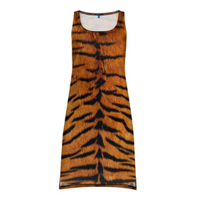 Платье-майка 3D с принтом Шкура Тигра в Курске, 100% полиэстер | полуприлегающий силуэт, широкие бретели, круглый вырез горловины, удлиненный подол сзади. | animal | skin | tiger | раскрас | тигр