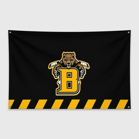 Флаг-баннер с принтом BOSTON BRUINS в Курске, 100% полиэстер | размер 67 х 109 см, плотность ткани — 95 г/м2; по краям флага есть четыре люверса для крепления | black | boston | bruins | hockey | ice | logo | nhl | sport | usa | бостон | брюинз | кубок | логотип | медведь | нхл | спорт | стэнли | хоккей