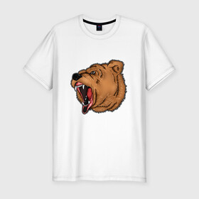 Мужская футболка хлопок Slim с принтом Медведь в Курске, 92% хлопок, 8% лайкра | приталенный силуэт, круглый вырез ворота, длина до линии бедра, короткий рукав | бурый | животное | зверь | медведь | рык | свирепый