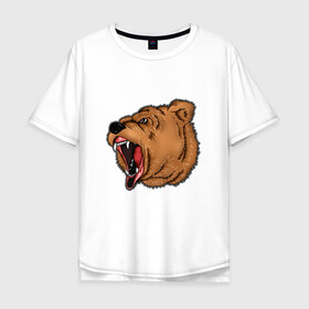 Мужская футболка хлопок Oversize с принтом Медведь в Курске, 100% хлопок | свободный крой, круглый ворот, “спинка” длиннее передней части | бурый | животное | зверь | медведь | рык | свирепый